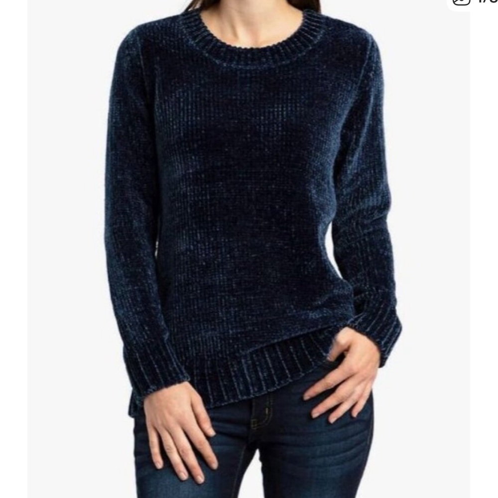 Orvis Navy Navy Blue Chenille Crew Neck Long Sleeve Pullover Thick Sweater Sz S